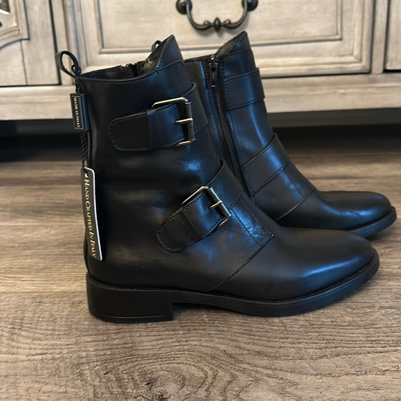 NWT! Emanuele Crasto Black Leather Buckle Boots - 38(US 7.5) Italian Leather - Picture 1 of 8